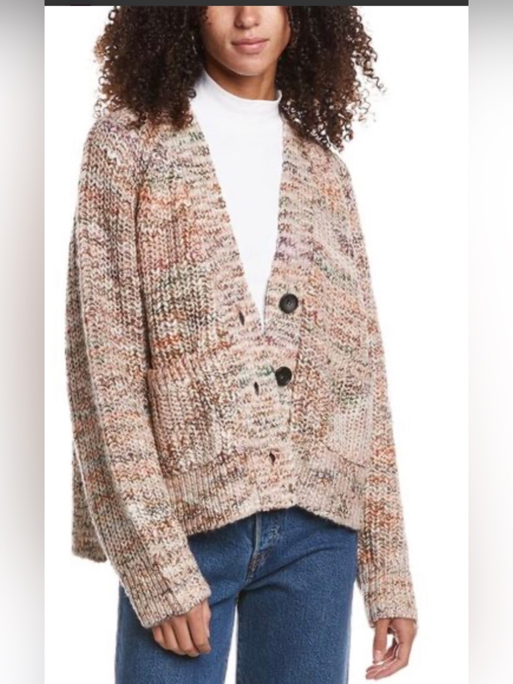 A.L.C. Speckled Cream and Tan Knit Button-Front Cardigan